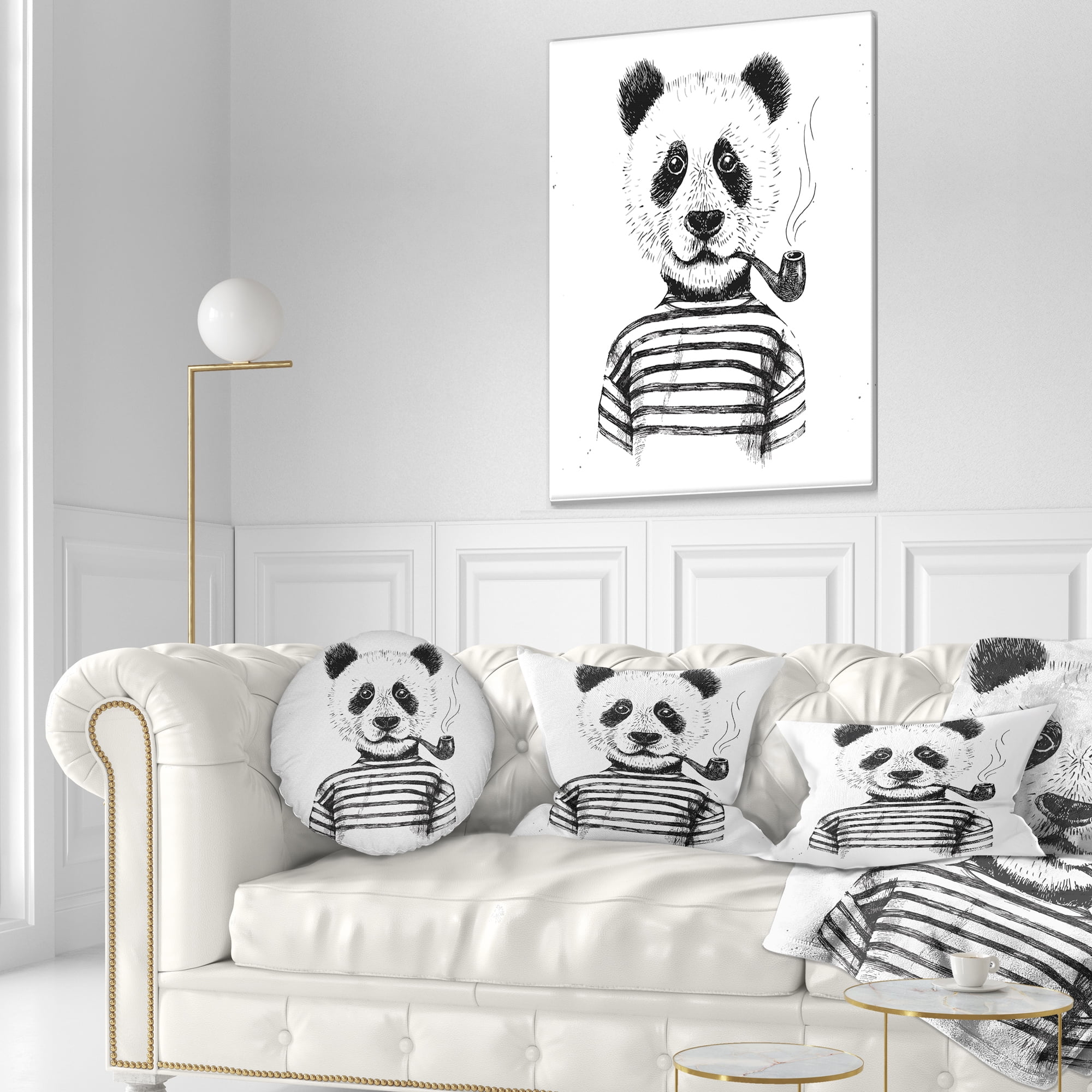 Designart Hipster Pandas Black and White - Animal Throw Pillow - 12x20