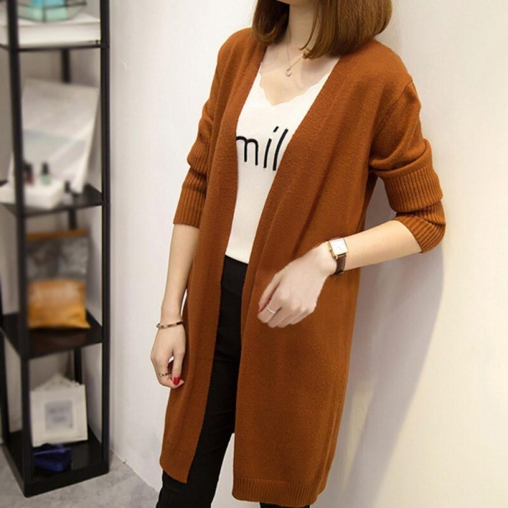 Elaydool Women Autumn Loose Long Solid Color Casual Sweater
