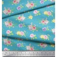 thumbnail image 2 of Soimoi Blue Japan Crepe Satin Fabric Leaves & Grandiflora Roses Floral Print Fabric by Yard 42 Inch Wide, 2 of 3