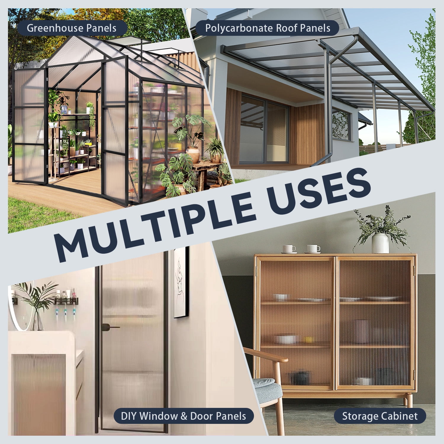 Miniyam 10 Pack 4' x 2' Twin-Wall Polycarbonate Sheets, UV Protected Insulated Roofing Panels for Greenhouse, Patio Cover, Garden Shed, DIY Projects