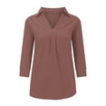 thumbnail image 4 of Otntypg Womens Collared Ruched V Neck 3/4 Sleeve Shirts Business Casual Tops Loose Work Blouses Trendy Solid Color Flowy Dressy Tunic Shirt Rose Gold XL, 4 of 5