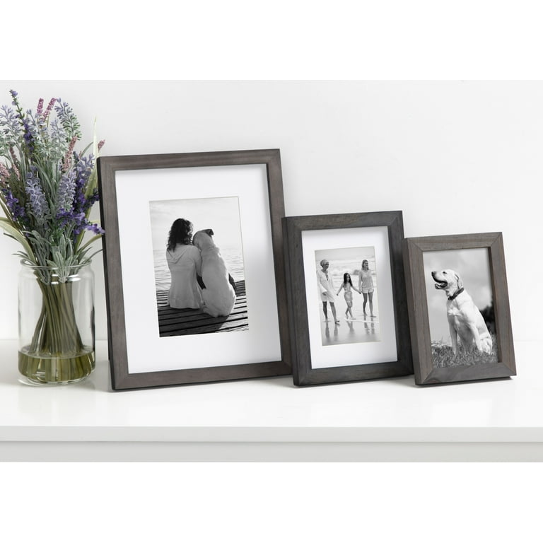 DesignOvation Gallery Wood Photo Frame Set for Customizable Wall or Desktop  Display, Charcoal Gray 8x10 matted to 5x7, Pack of 4 