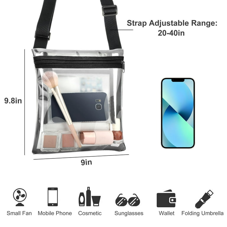 TSV Stadium Approved Clear Crossbody Bag, Waterproof Shoulder Purse Bag  with Adjustable Strap for Concerts 