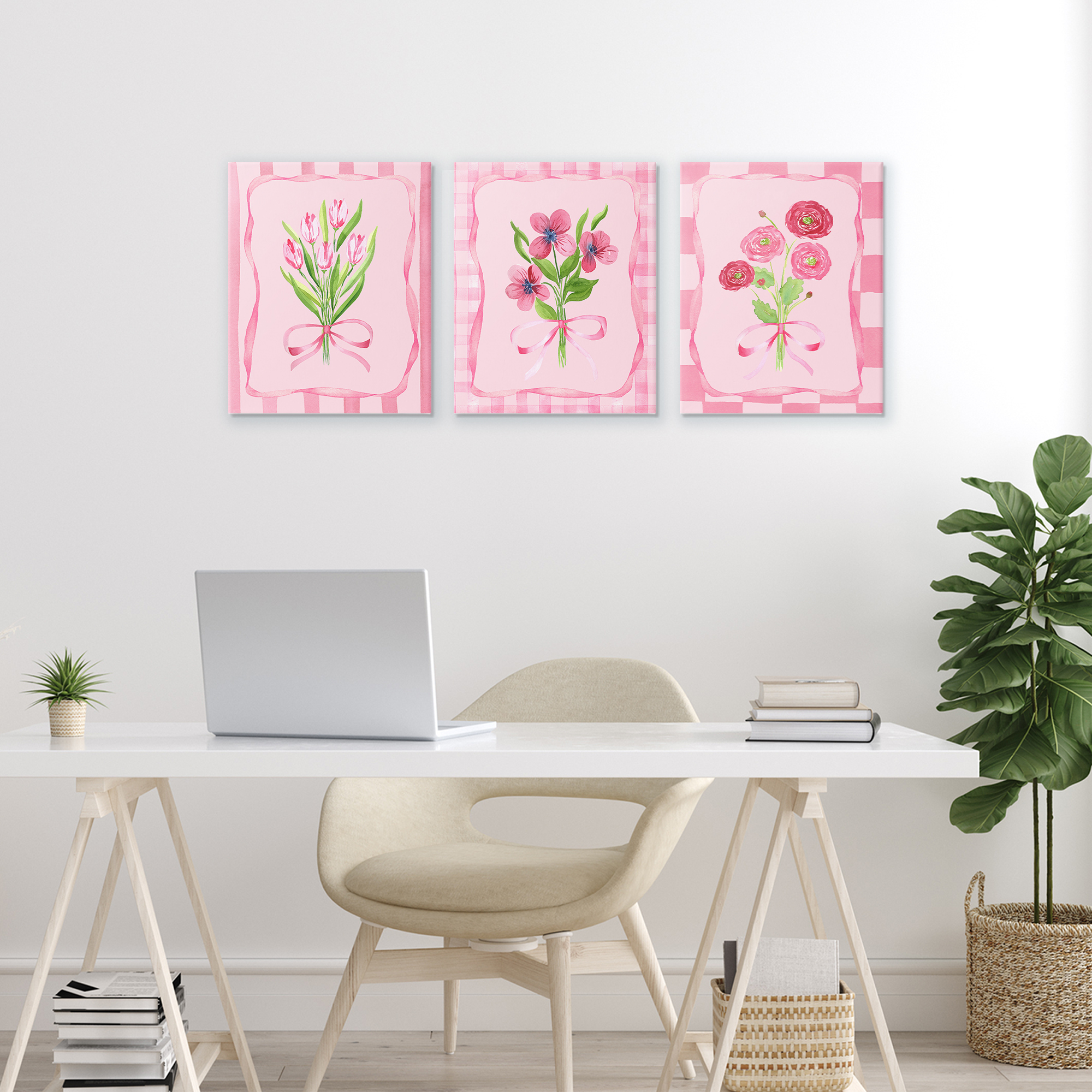 Pretty & Sweet Bordered Flowers 3 Piece Canvas Wall Art Set, design by Nina Jacobs