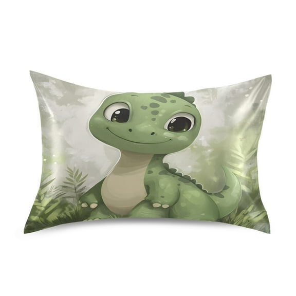 JSTEL Cute Dinosaur Baby Dino Satin Pillowcase Standard Size Pillow Cases Envelope Closure Bed Pillow Cover, 20 x 26 inch