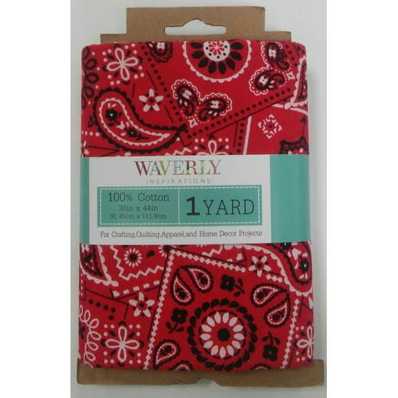 Waverly Inspirations 1 Yard Cut 100% Cotton Bandana Print Fabric, Poppy Red, 44" Wide for Quilting & Sewing