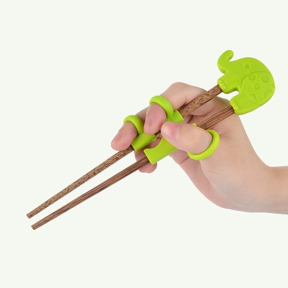 Training Chopsticks, Learning, Beginner, Brain Training, Practice, Korean Food, Japanese Sushi, 1 Step to Learn Chopstick, Right Handed - Elephant Green(17.5*11*5.8cm)