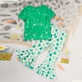 thumbnail image 4 of ZEHJUHAN Girls' Cute Clover Print 2-Piece Set, Short Sleeve Round Neck T-Shirt and Flare Leg Pants Outfit Green，S, 4 of 10