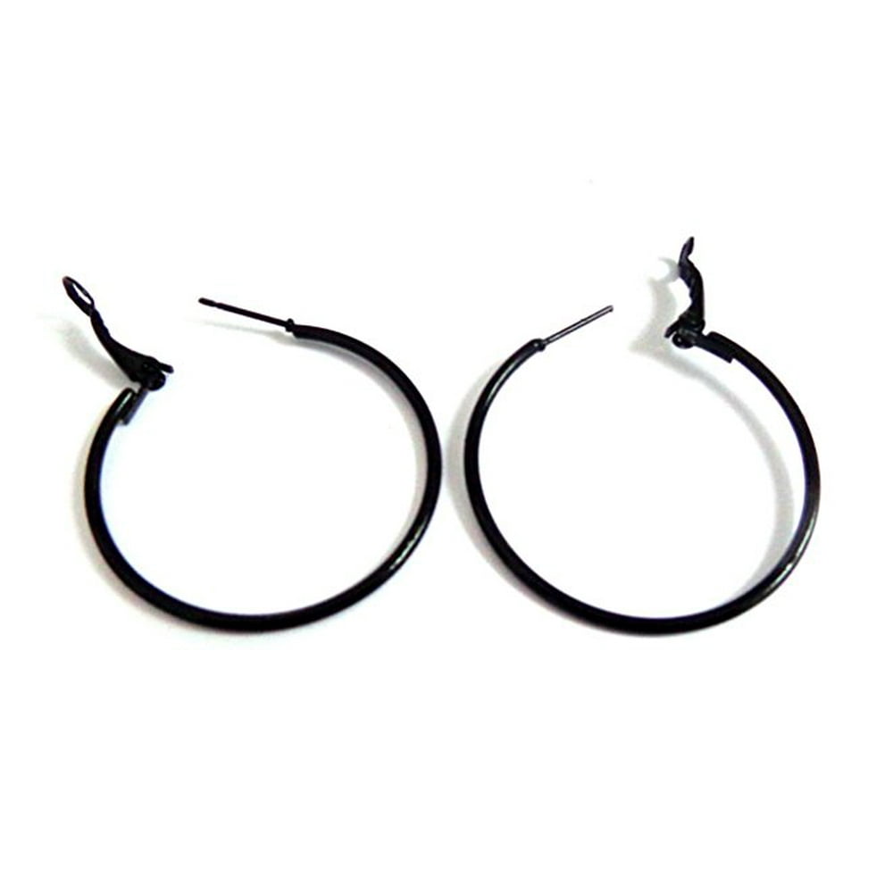 Divas Diggables Black Hoop Earrings Classic Thin 2 inch Hoop Earrings