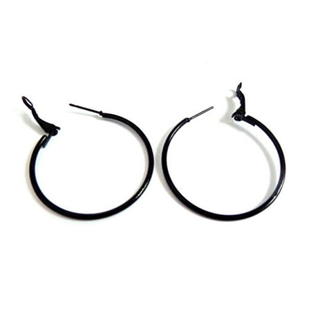 2 Inch Long Earrings - Black Hoop Earrings Classic Thin 2 inch Hoop Earrings
