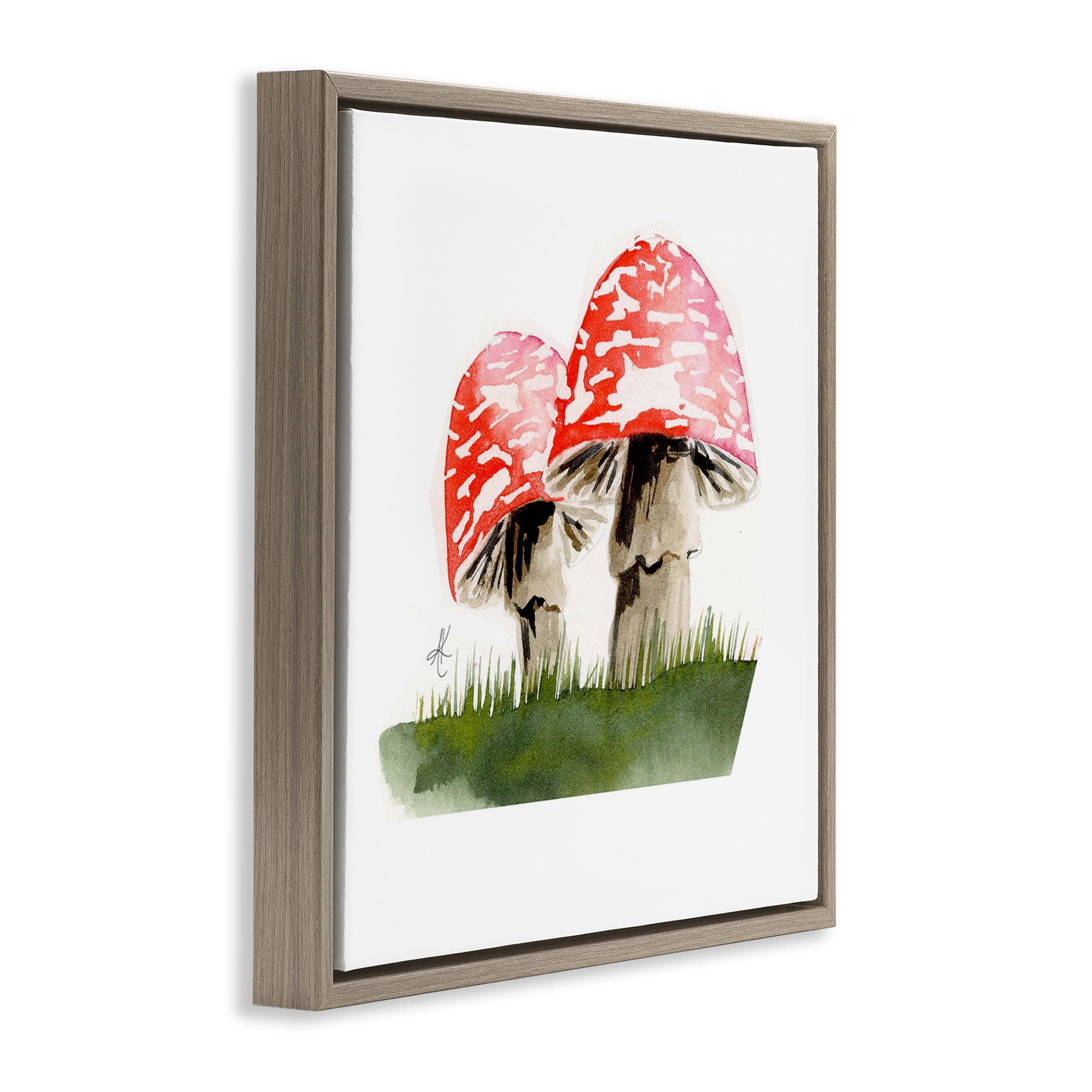 Stupell Industries Red Mushroom Pair Plants & Flowers Painting Brown Floater Framed Canvas Art Print Wall Art, 25 x 25