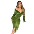 thumbnail image 2 of hirigin Women Long Sleeve Velvet Dress Drawstring Ruched Off-shoulder Bodycon Party Dress for Beach Club Streetwear, 2 of 4