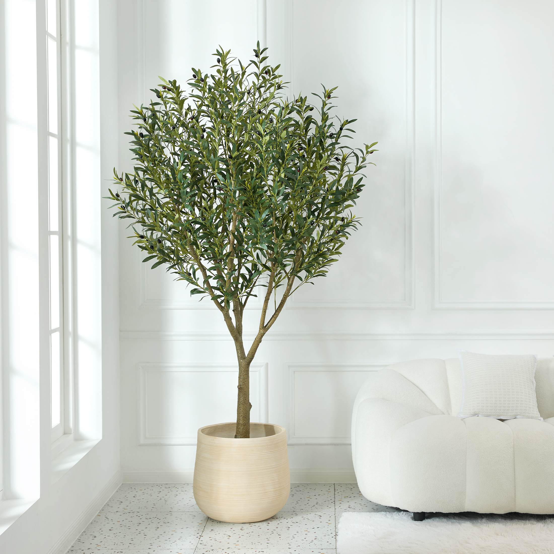 DR.Planzen 7ft Dense Artificial Olive Tree - Faux Olive Plant for Indoor & Outdoor Decor - Adjustable Branches - UV Resistant Realistic Olive Tree with Black Plastic Pot