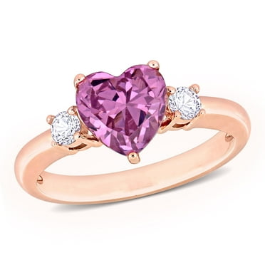 Miabella 2-1/3 ct TGW Created Pink Sapphire and Created White Sapphire Heart Ring in Rose Plated Sterling Silver