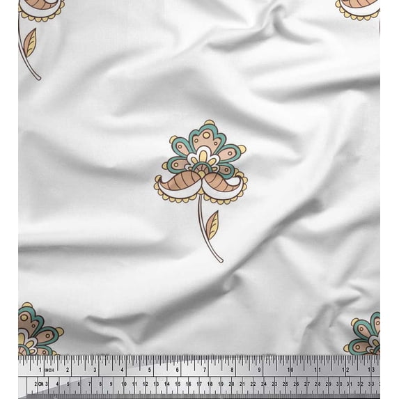 Soimoi Poly Georgette Fabric Leaves & Floral Artistic Printed Craft Fabric by the Yard 52 Inch Wide