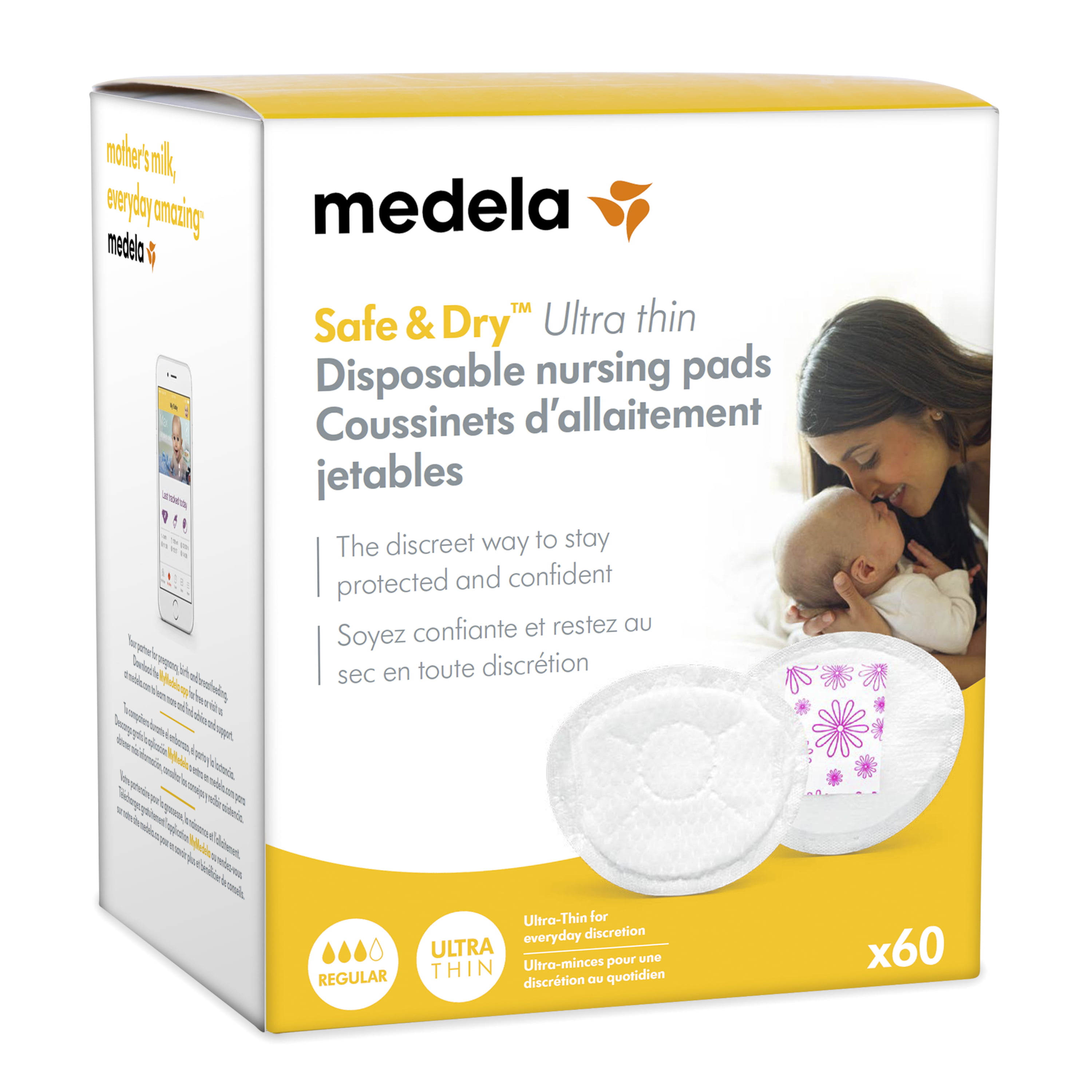 Medela Safe & Dry Ultra Thin Disposable Nursing Pads, 120 Count Breast Pads  for Breastfeeding, Leakproof Design, Slender and Contoured for Optimal Fit