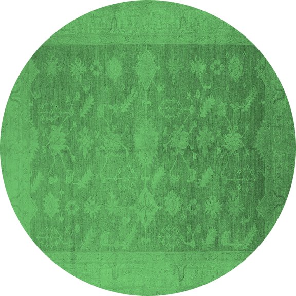 Ahgly Company Indoor Round Oriental Emerald Green Industrial Area Rugs, 3' Round