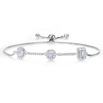 Gem Stone King 925 Sterling Silver Emerald Round and Oval White Moissanite 3 Stone Tennis Bracelet for Women By Keren Hanan | 1.90 Cttw | Fully Adjustable up to 9 inch