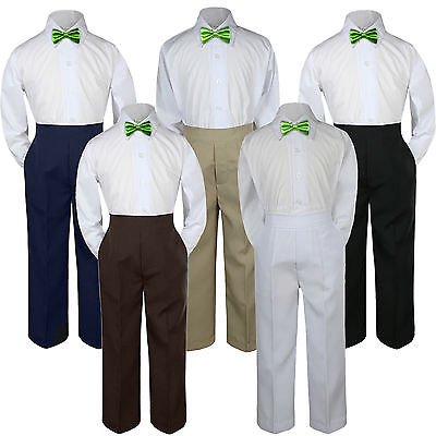 

3pc Boy Suit Set Lime Green Bow Tie Baby Toddler Kid Formal Shirt Pants S-7