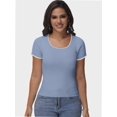 thumbnail image 5 of Women Summer Short Sleeve Shirts Crewneck Striped Color Block T Shirts Slim Fit Basic Tee Tops, 5 of 6