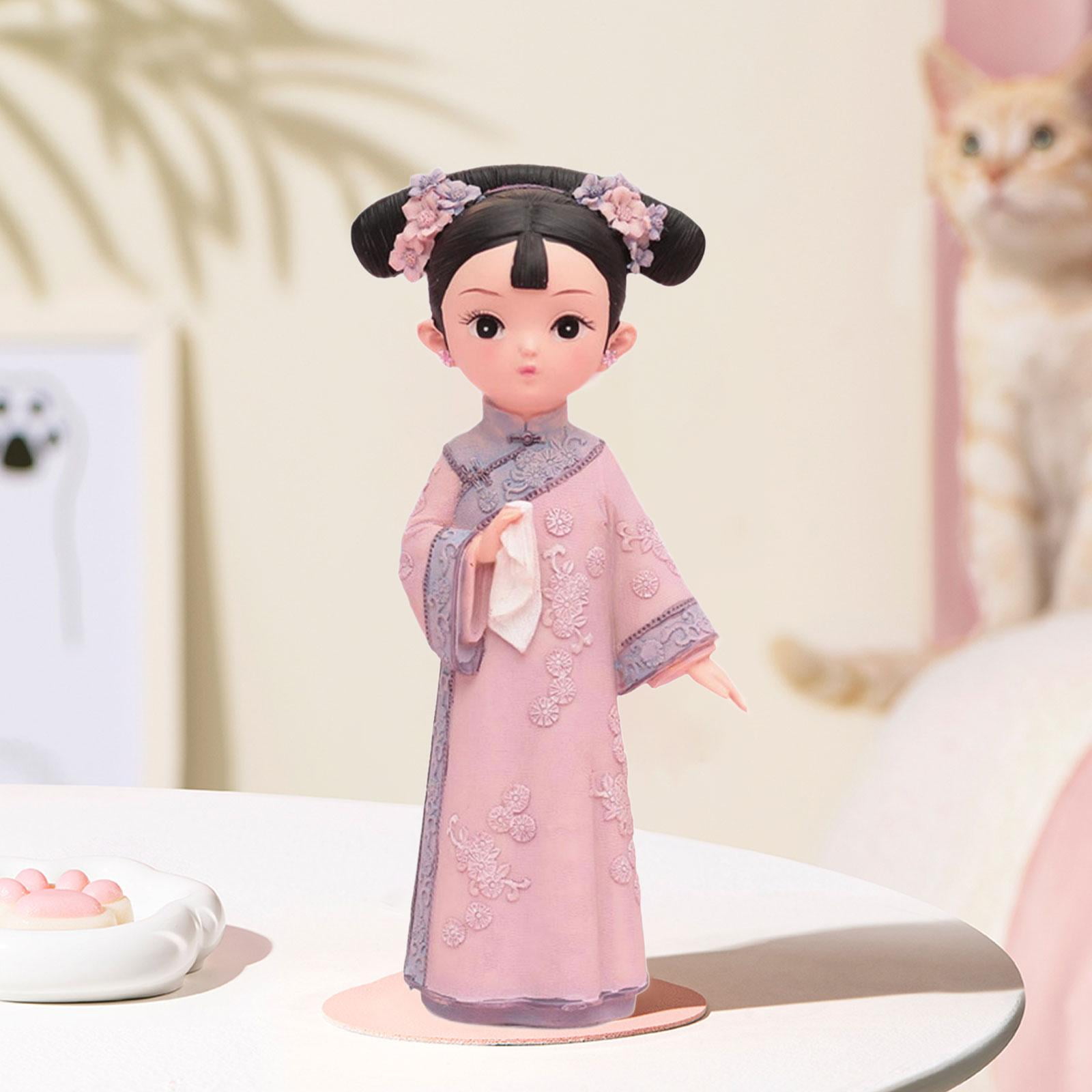 WLPZXP Girl Resin Statue Desktop Doll Toy Hanfu Dress Decoraitve Miniature Figurine for 12x8x22cm Hankie