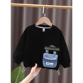 thumbnail image 4 of Sudadera con cuello redondo y letras de retazos para bebés de 1 a 7 años, ropa para primavera y otoño, ropa para niños, top para bebés, ropa de abrigo de color negro y gris, 4 of 5