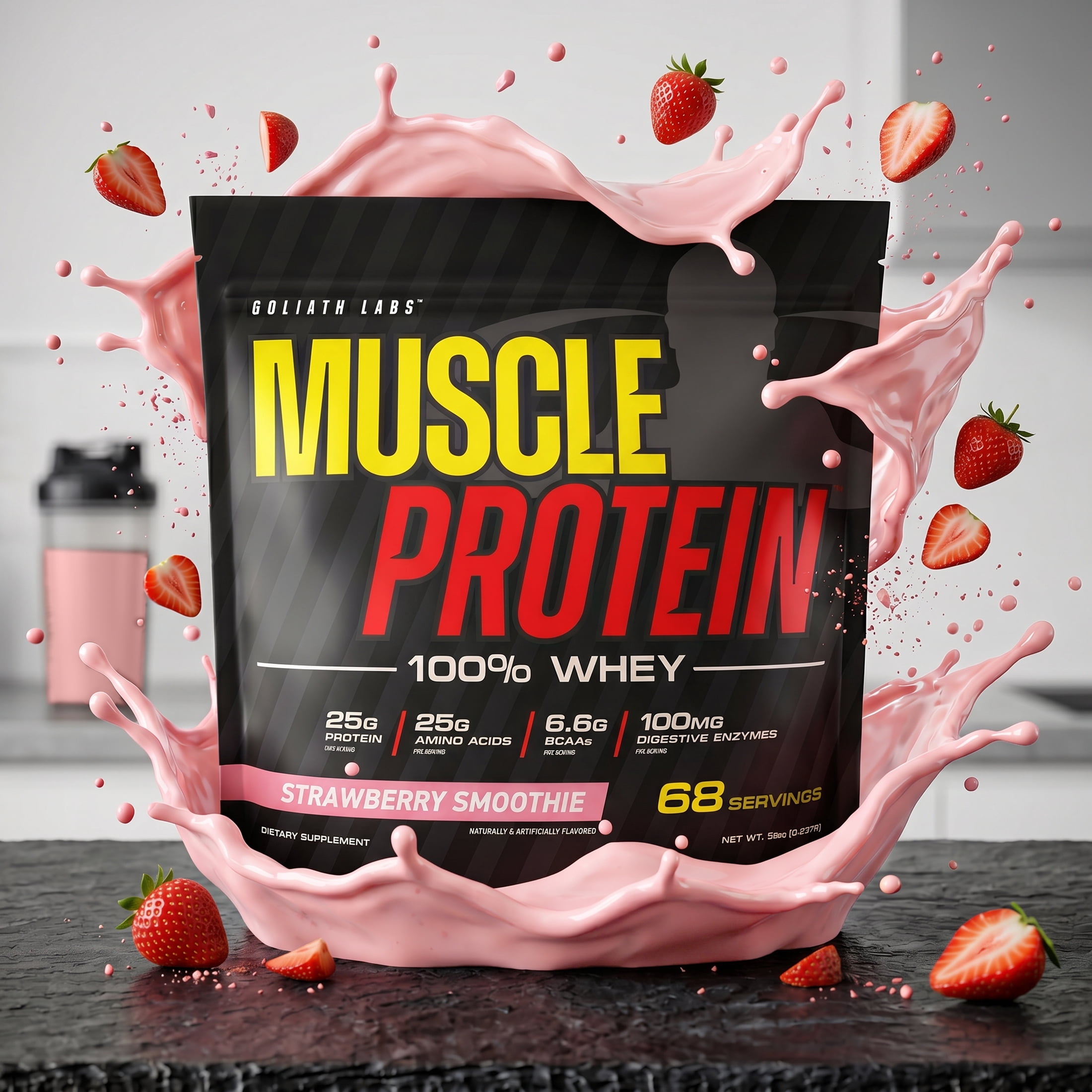 COLOSSAL LABS Muscle Protein Whey Powder [5 lbs/Pack of 1]– Cold Filtered, 25g Pure Protein, 6.6g BCAAs (Packaging May Vary) (5LB, Strawberry)