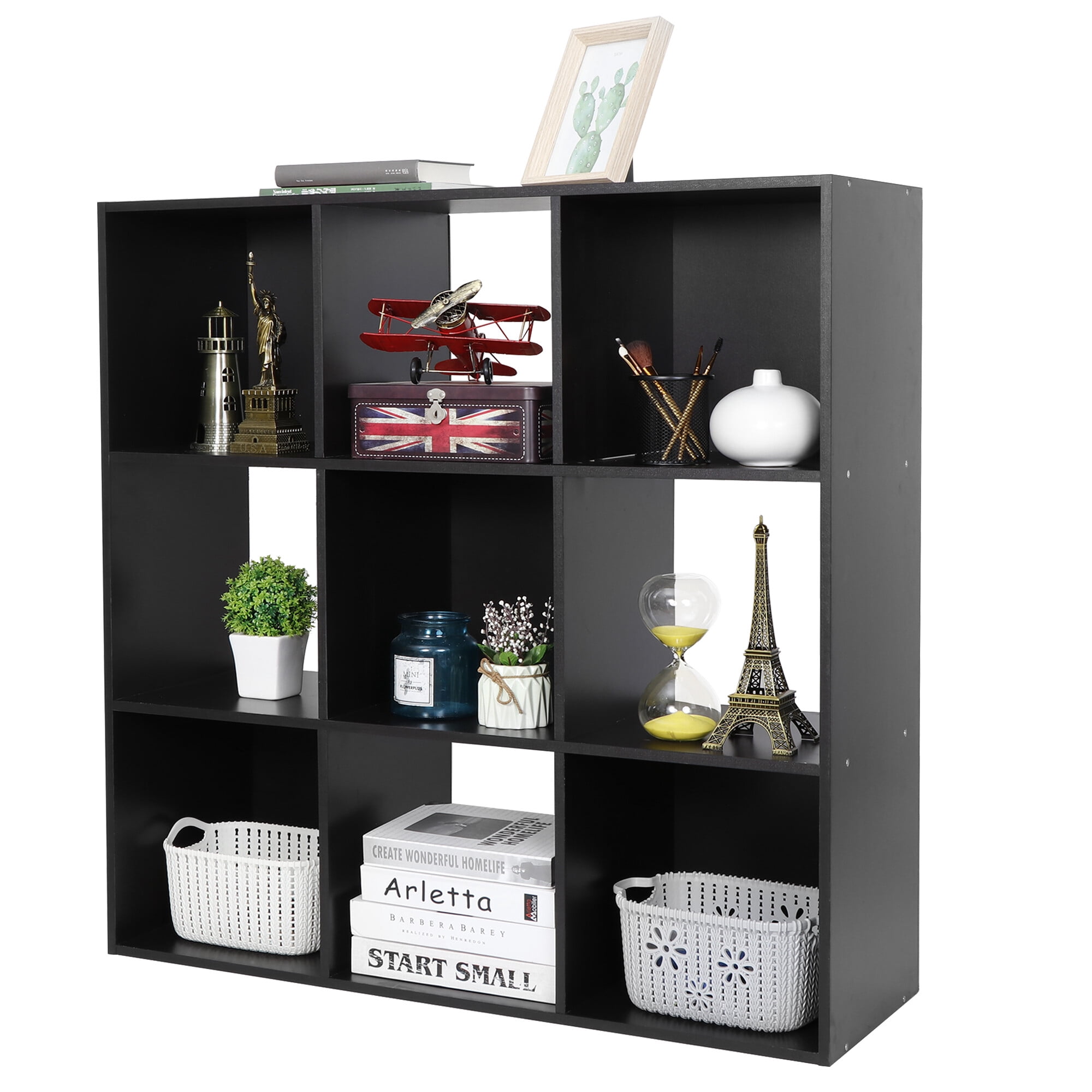 SuperDeal 9-Cube 3 Shelves Organizer MDF Cabinet Bookcase Black