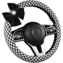 Houndstooth Bow Steering Wheel Covers Cute Beautiful Bow Pretty Steering Wheel Cover for Women Universal Fit 14.5-15 Inches Car Steering Wheel, Bow-Black