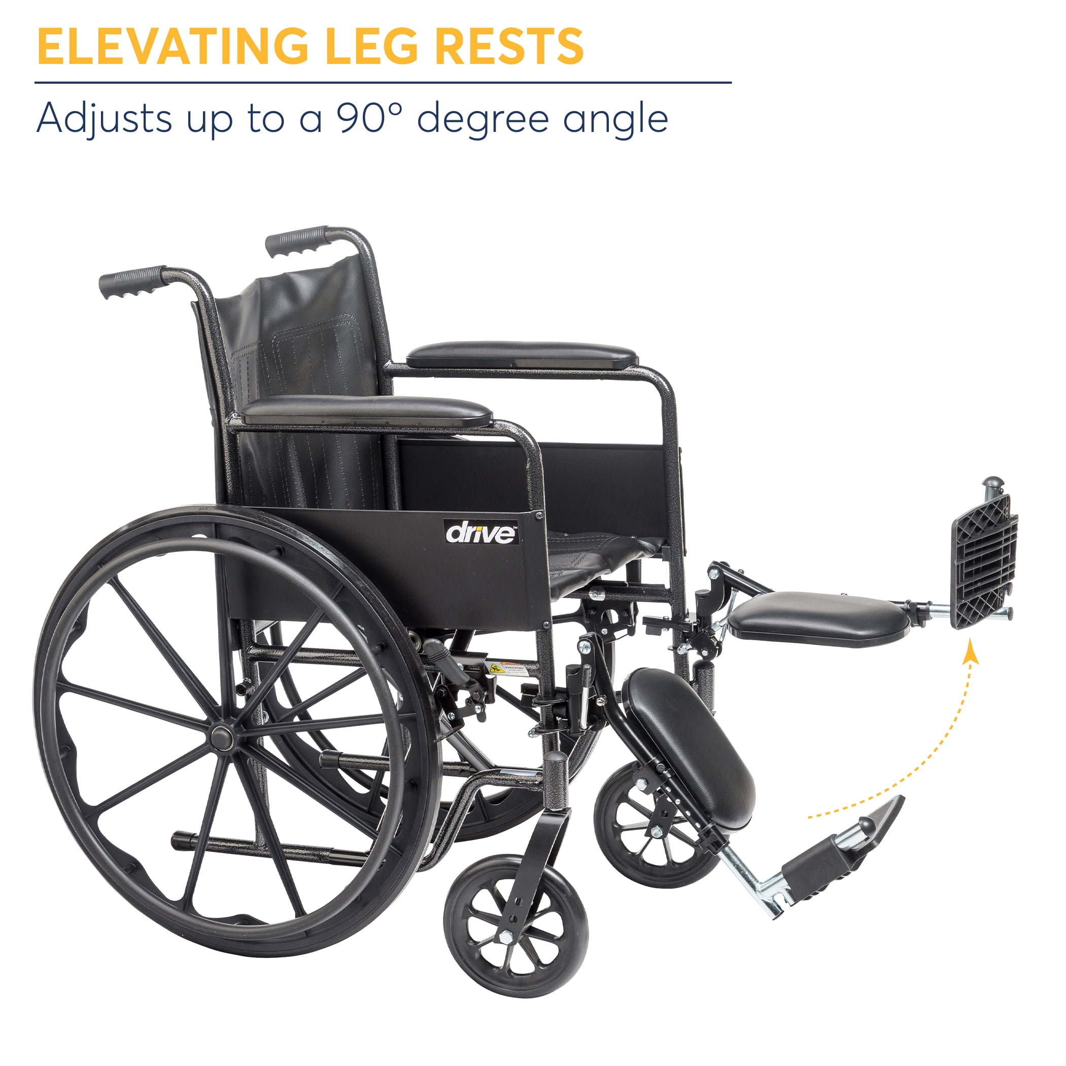 Drive Medical Silver Sport 2 Wheelchair, Non Removable Fixed Arms, Elevating Leg Rests, 18" Seat