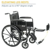 Drive Medical Silver Sport 2 Wheelchair, Non Removable Fixed Arms, Elevating Leg Rests, 18 Seat