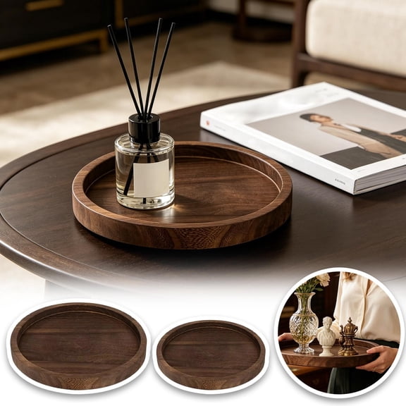 Forestwhale Round Wooden Candle Tray 7.9" Farmhouse Pillar Holder Distressed Solid Centerpiece for Coffee Table & Kitchen