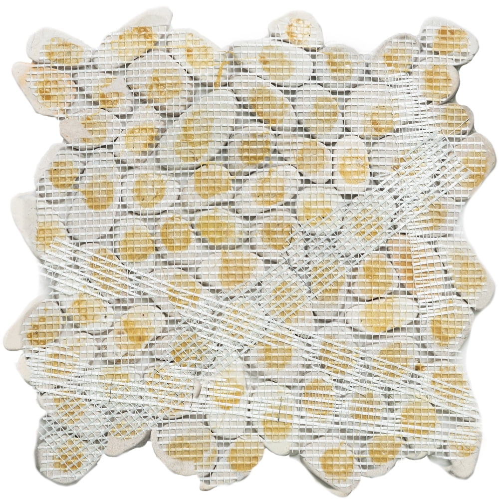 The Tile Life Streambed White 1x1 Marble Pebble / Rock Floor and Wall Tile - Case of 11 (11 Sq. ft.)
