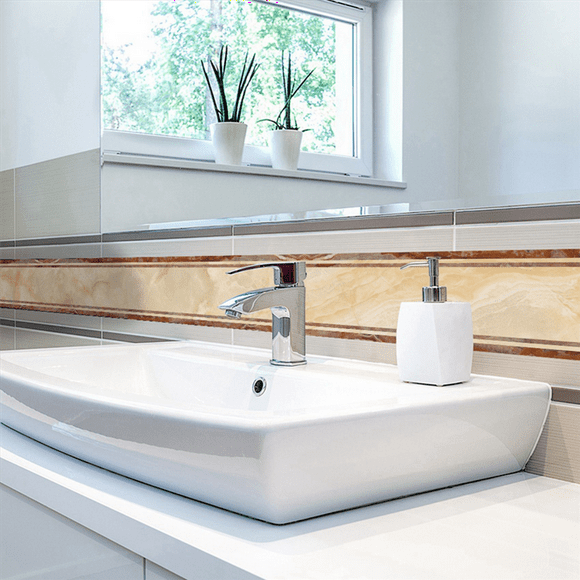 6X 2M Self-Adhesive Side Line Tile Sticker Yellow Marble Bathroom Kitchen Restaurant Stair Floor Border Wall Sticker