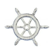 Handcrafted Decor K-1293-W Whitewashed Cast Iron Ship Wheel Decorative Paperweight- 4 in.