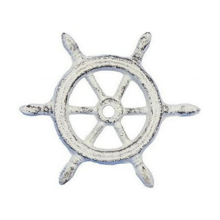 Handcrafted Decor K-1293-W Whitewashed Cast Iron Ship Wheel Decorative Paperweight- 4 in.