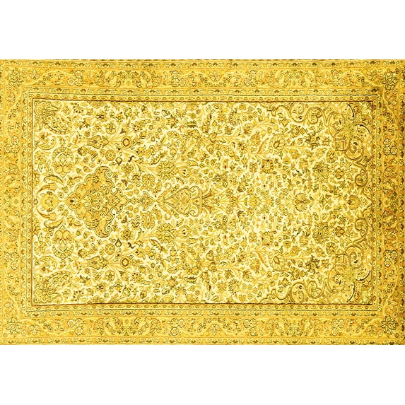 Ahgly Company Machine Washable Indoor Rectangle Persian Yellow Traditional Area Rugs, 5' x 8'