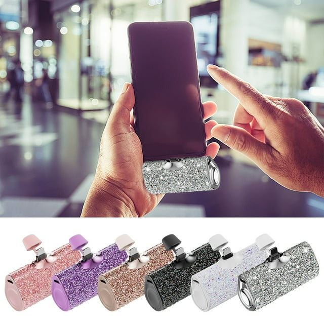karymi Stylish Rhinestone Inlaid Shiny Resin Portable Charger 5000mAh Mini Lipstick Shape Power Bank with Built in Cable Fast Charging Gift for Women Travel Home Decor