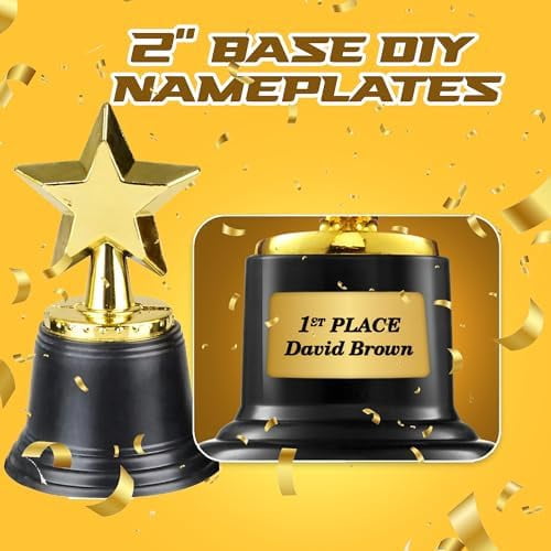 JARTC Star Trophy Award - (Pack of 12) Bulk - 4.5 Inch Gold Trophies for Kids Awards, Choice Prizes for Adults, Winner Competitions, Sports Events, Party Decorations, Teachers and Party Favors