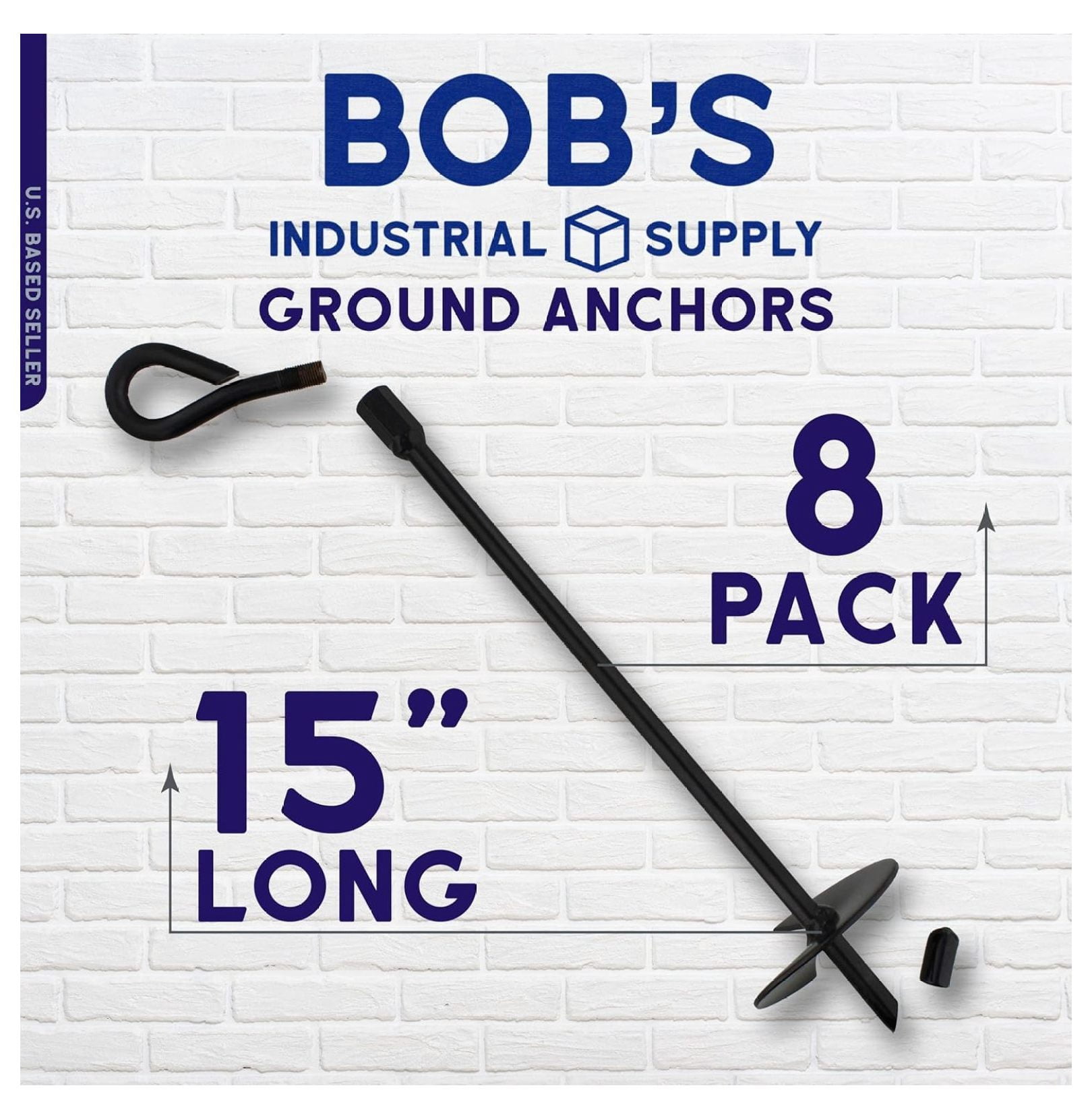 Ground Anchor Kit 8pk - 15 Inch Tent Stakes, Black Shed Anchors for Outdoor Furniture, Greenhouse, Trampoline, & Holiday Decorations