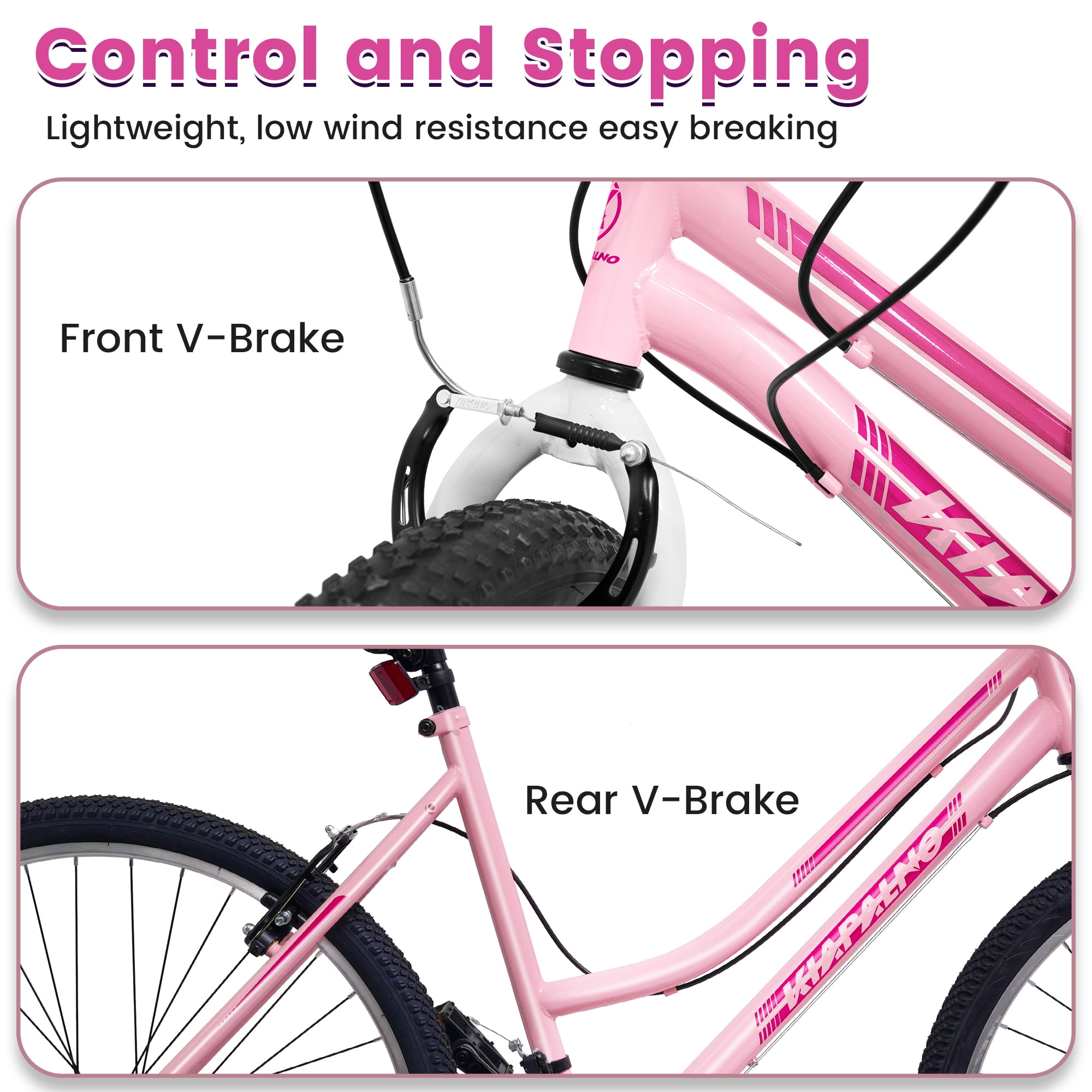 24 Inch Mountain Bike for Girls Women, 21 Speed Mountain Bicycle with V-Brake and Carbon Steel Frame, Female Commuting City Bike to School Work, Pink