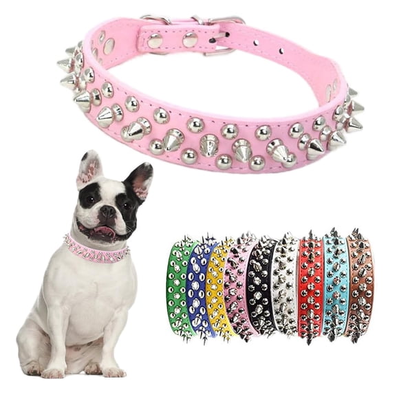 Spiked Dog Collar for Girls Boys, Mushroom Rivet PU Leather Cat Collars, Adjustable Metal Buckle Durable Training Studded Pet for Small Medium Large Terrier Breed Female Male