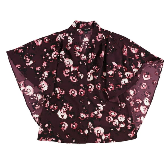 Alfani Womens Pleated Cape Sleeve Pullover Blouse, Purple, X-Small