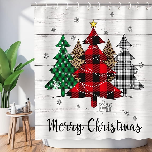 Christmas Shower Curtain, Christmas Tree Shower Curtains, Pine Tree Shower Curtain Set, Waterproof Farm Christmas Bathroom Decor, Merry, Christmas Tree, 72''''W X 72''''H