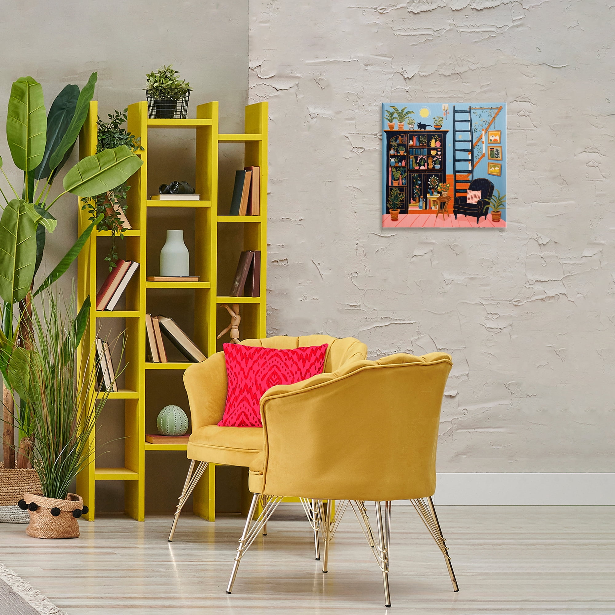 Stupell Industries Eclectic Fun Bookshelf Furniture Painting Wrapped Canvas Art Print Wall Art, 17 x 17
