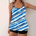 thumbnail image 2 of Dgankt Women's Swimsuit Women's Blue Wave Stripe Tankini Set - Double Strap Flowy Swim Top & Black Bottoms for Beach, Poolside Lounging & Summer Vacation Outfits S-5XL, 2 of 6