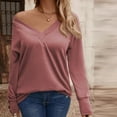 thumbnail image 4 of Besolor Women's Fall Tops Trendy Long Sleeve V Neck Button Basic Shirts Dressy Casual Loose Going out Blouse Tees, 4 of 9