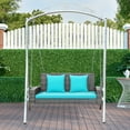 thumbnail image 3 of Patiojoy Outdoor Porch Swing Bench, Patio Wicker Hanging Swing with Rustproof Chains & Comfortable Cushions Turquoise, 3 of 10