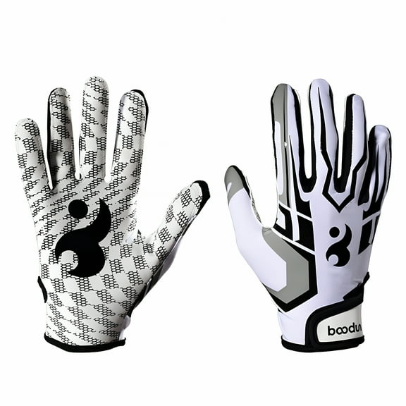 BESTSKY Youth Football Receiver Gloves - Silicone Palm - Youth and Adult Pair - Great for Games & Costumes, White, Medium