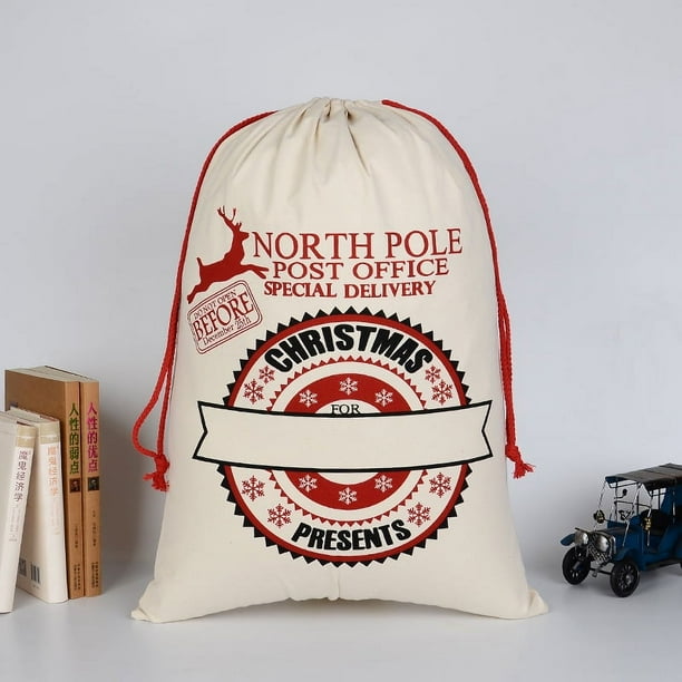 Venta al por mayor de sacos navideños de Papá Noel 2023 con cordón 50x70, saco rojo suave de Papá Noel para niños con cuerda